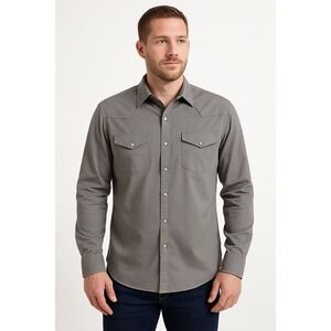 Blue Ranchwear‎ Pearl Snap Western Shirt Gray Long Sleeve Cotton Men's XL